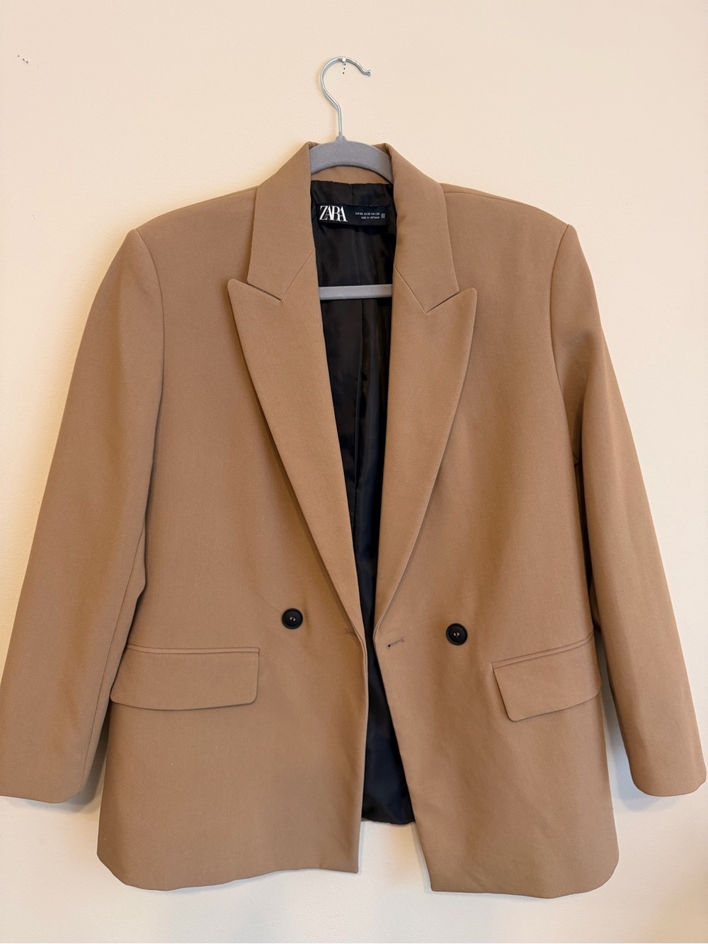 Zara Women's Tan Double-Breasted Blazer
